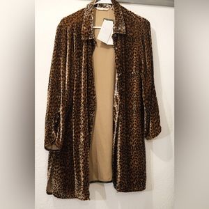 Soft Surroundings Icon Silk Velvet Poets Tunic Shirt- Natural Animal